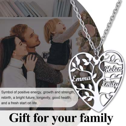 Personalized Heart Family Tree Necklace with Names For Mom