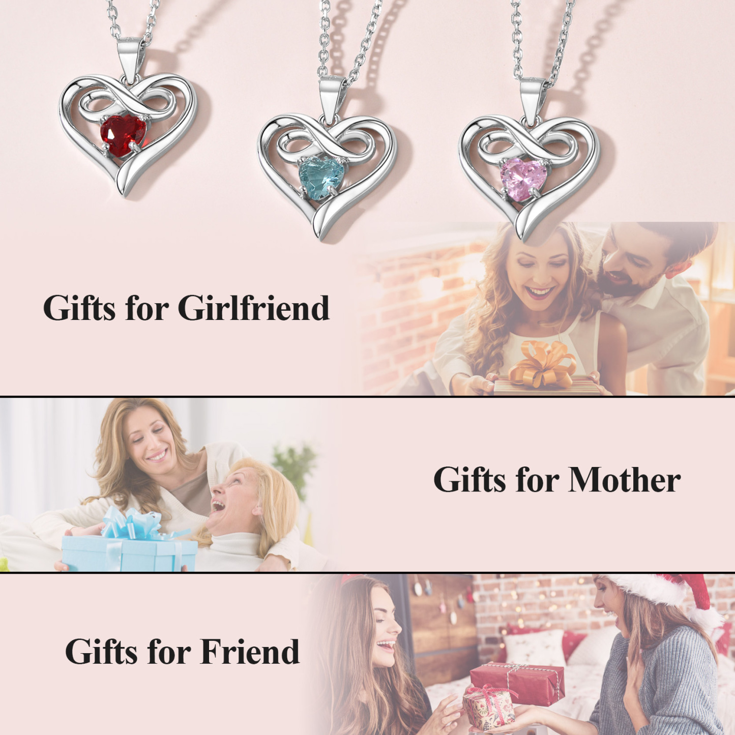 Infinity Birthstone Heart Pendant Necklace Valentine's Day gift