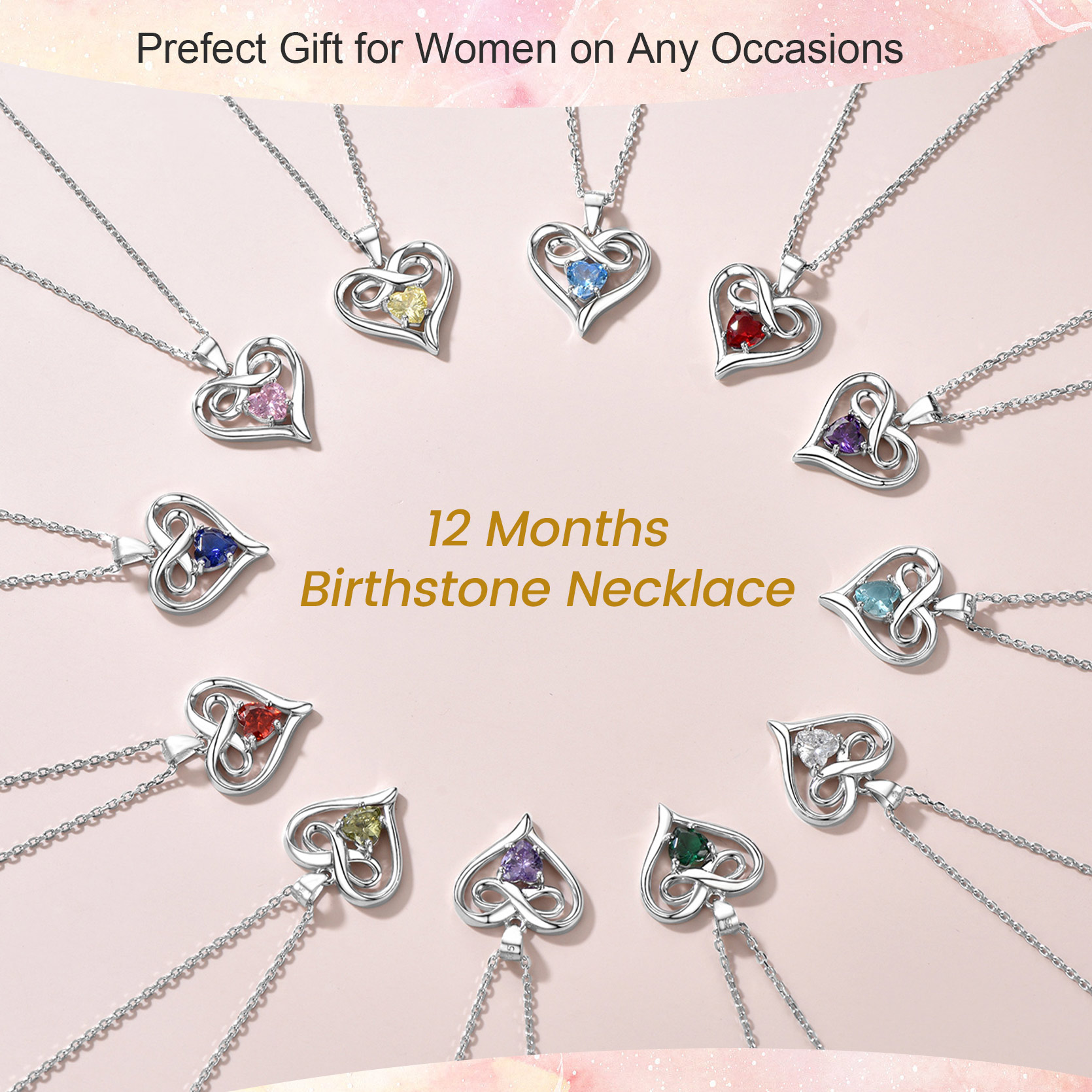 Infinity Birthstone Heart Pendant Necklace Valentine's Day collection