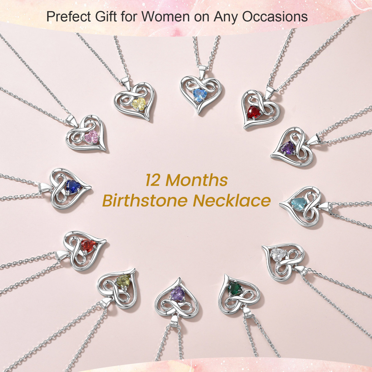 Infinity Birthstone Heart Pendant Necklace Valentine's Day collection