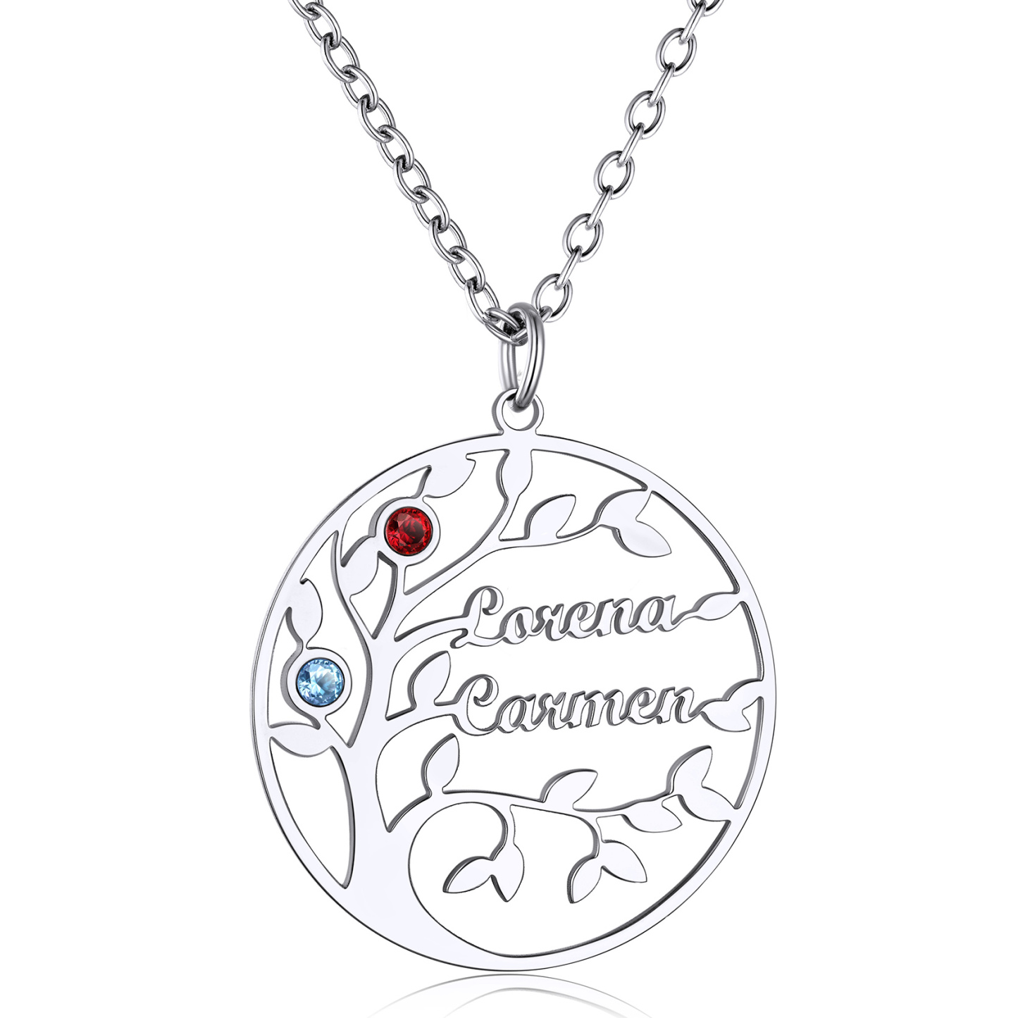 Custom Birthstone Name Plate Family Tree Necklace for Mom silver 2