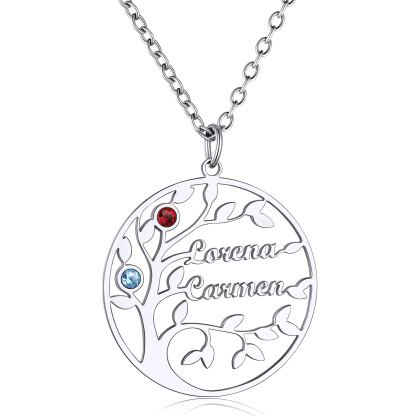 Custom Birthstone Name Plate Family Tree Necklace for Mom silver 2