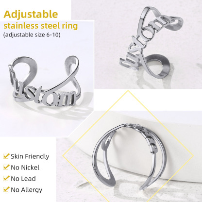 Custom Name Infinity Adjustable Ring for Women stainless steel