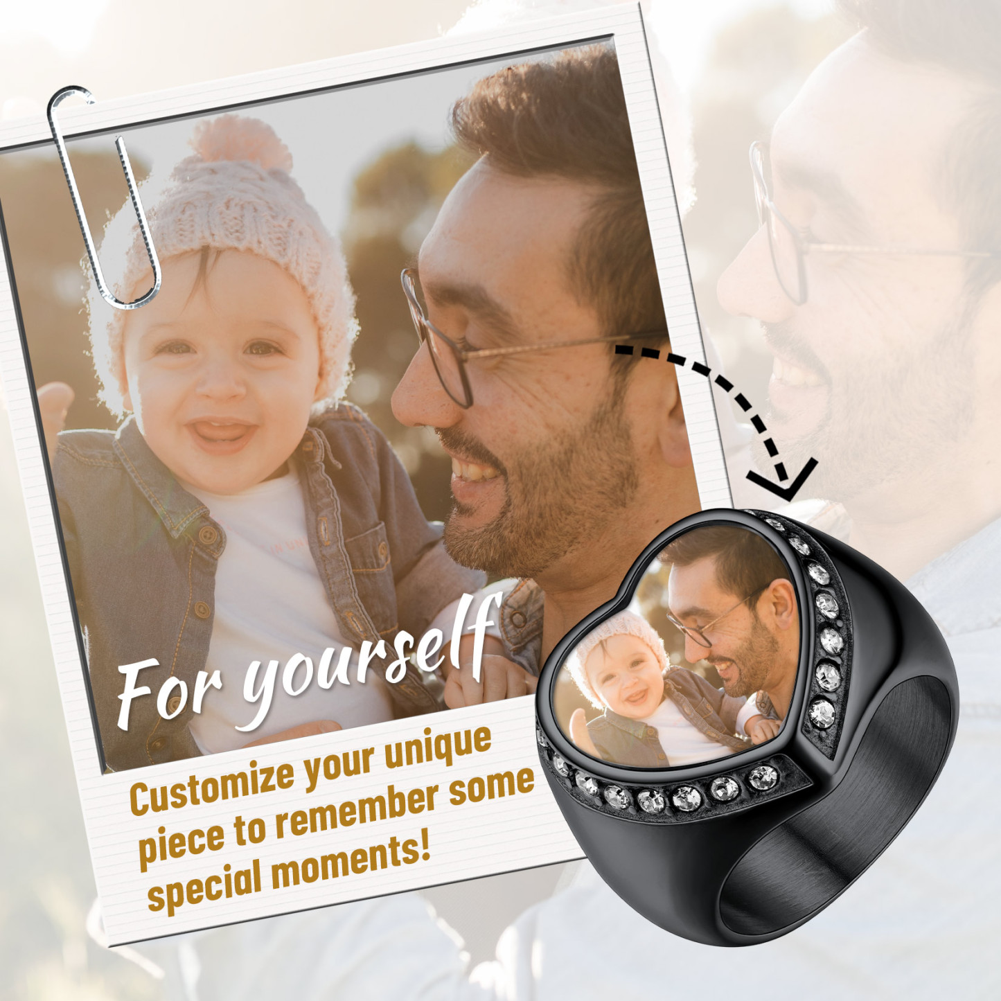 Personalized Heart Shape Signet Photo Rings for yourself