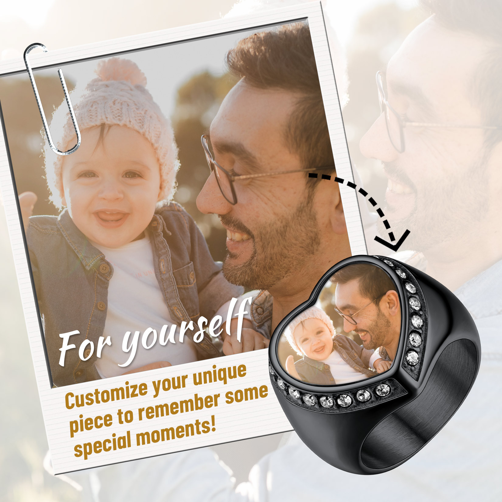 Personalized Heart Shape Signet Photo Rings for yourself