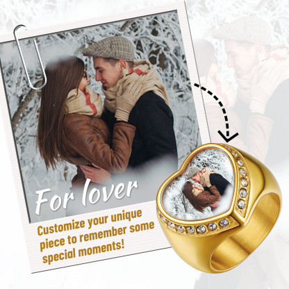 Personalized Heart Shape Signet Photo Rings for lover