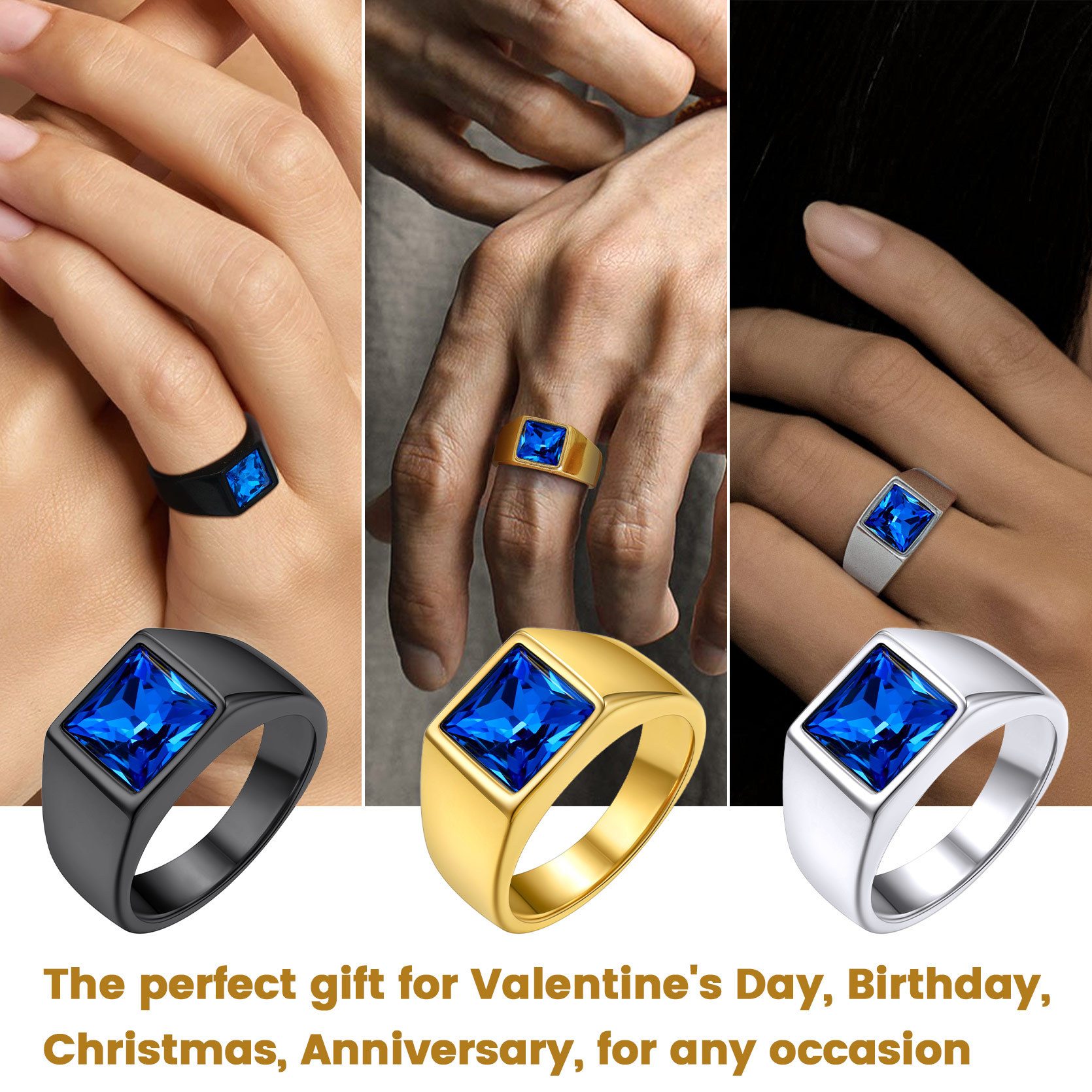 Mens Gemstone Birthstone Signet Band Ring