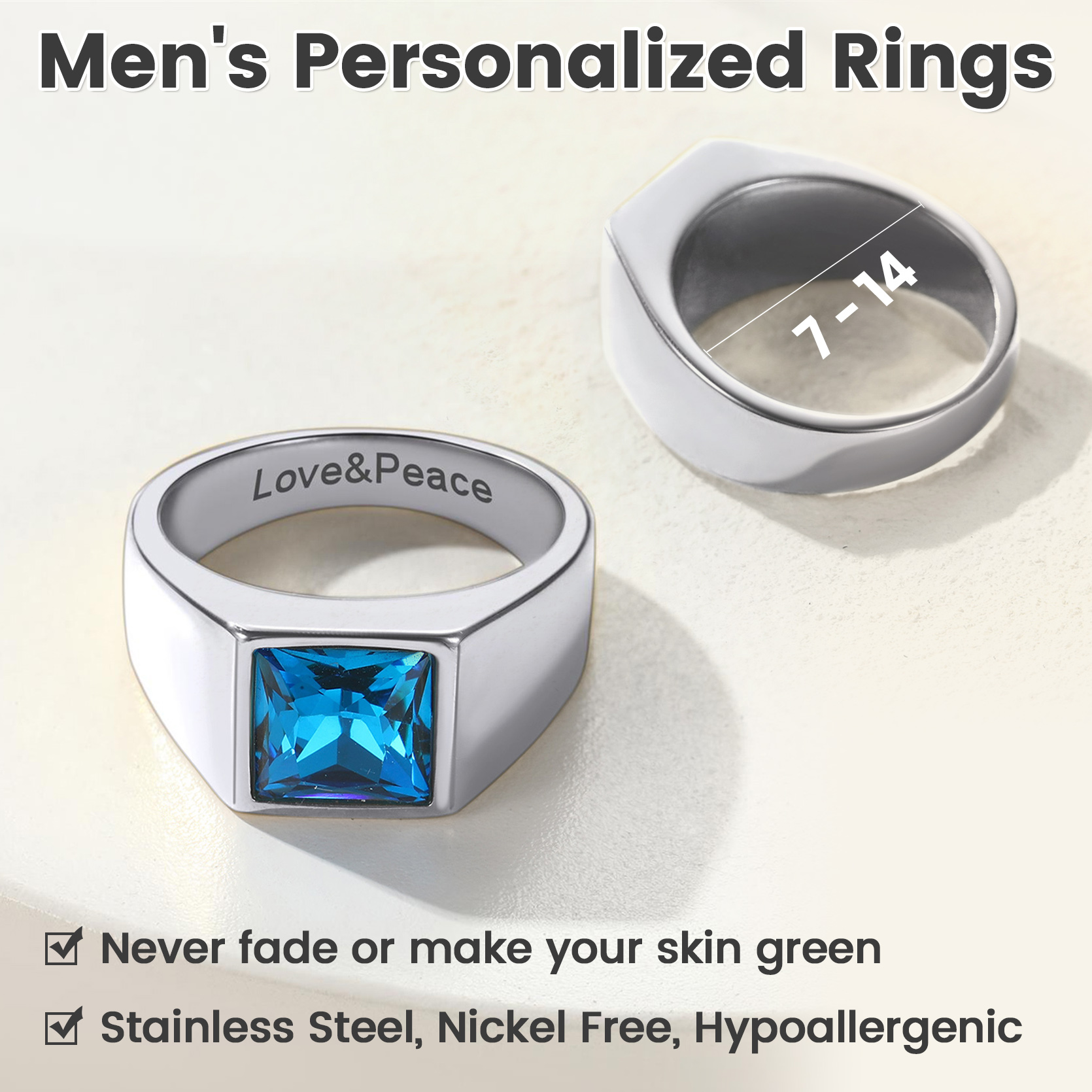 Mens Gemstone Birthstone Signet Band Ring