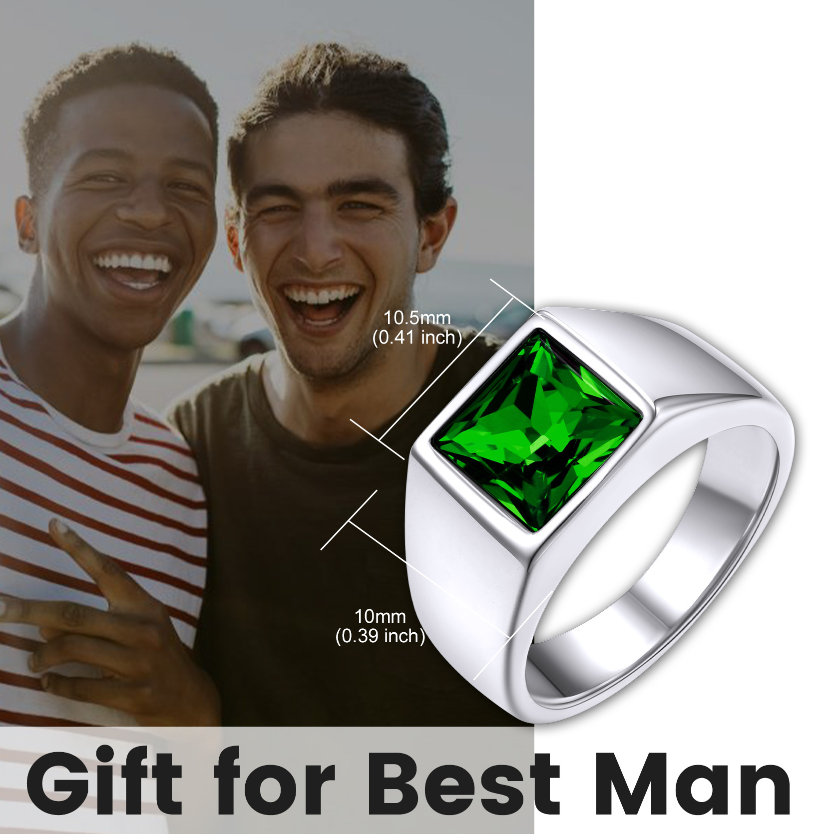 Mens Gemstone Birthstone Signet Band Ring