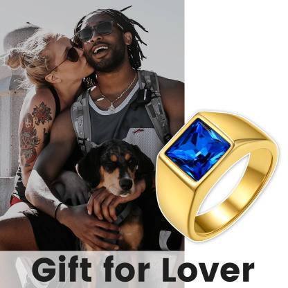 Mens Gemstone Birthstone Signet Band Ring