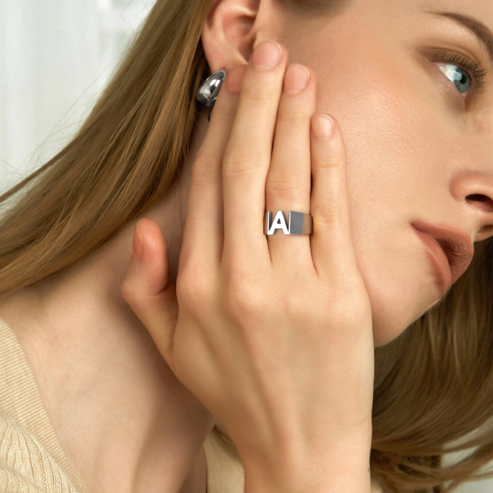 Custom Name Number Signet Rings for Women model