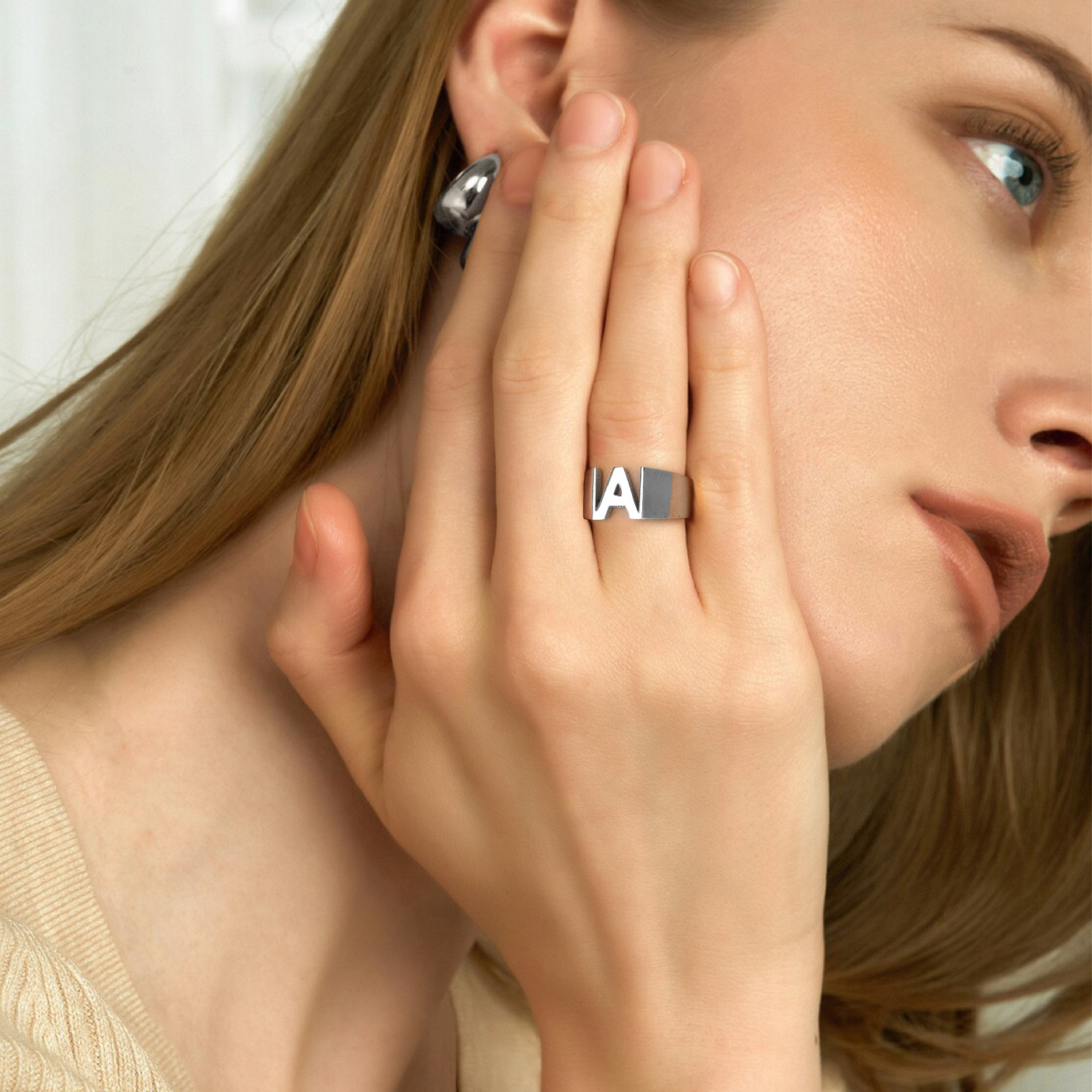 Custom Name Number Signet Rings for Women model