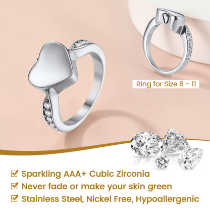 Personalized Stainless Steel Heart Cremation Urn Ring for Ashes