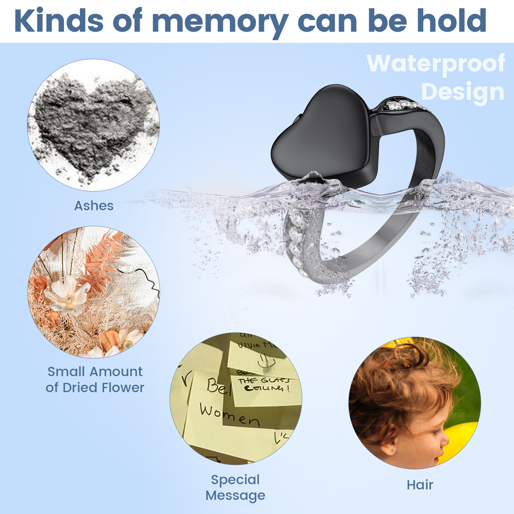 Personalized Stainless Steel Heart Cremation Urn Ring for Ashes