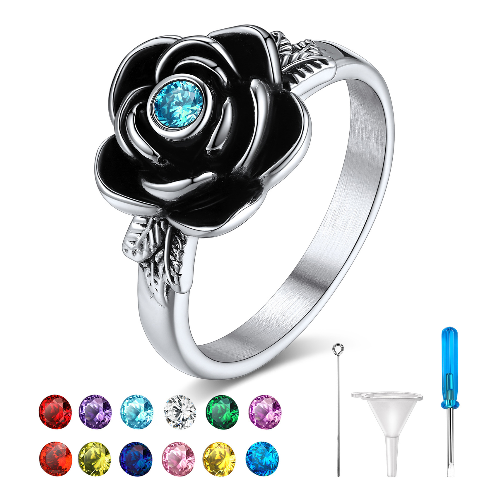 Custom Rose Cremation Urn Ring for Ashes for Women 