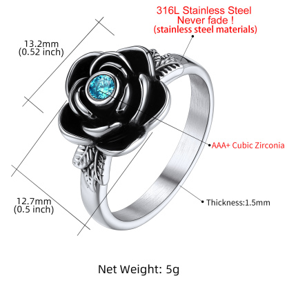 Custom Birthstone Rose Cremation Urn Ring for Ashes for Women size