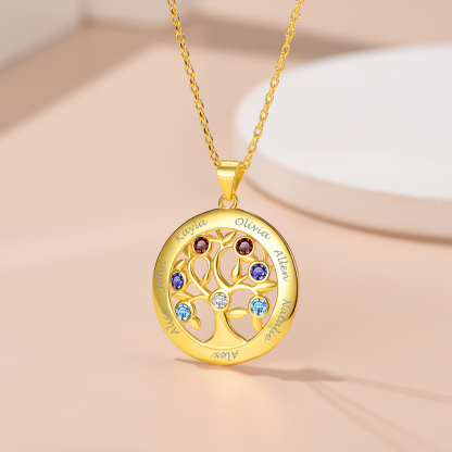 Custom Family Tree Necklaces with 2-7 Names and Birthstones OCCASION GOLD