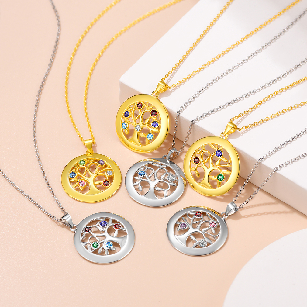 Custom Family Tree Necklaces with 2-7 Names and Birthstones COLLECTION