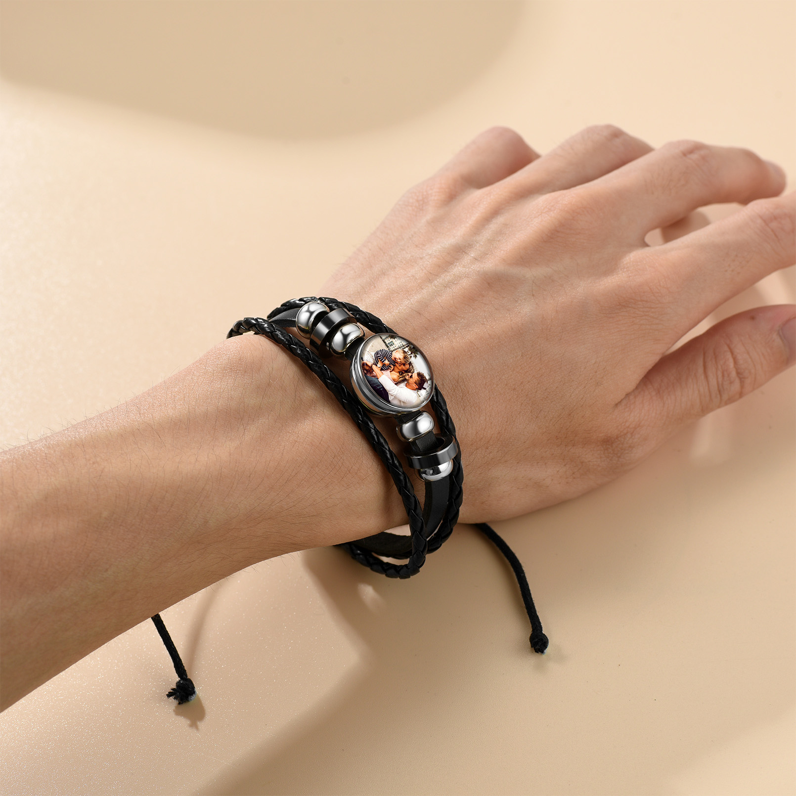Personalized Braided Leather Photo Bracelet with Picture