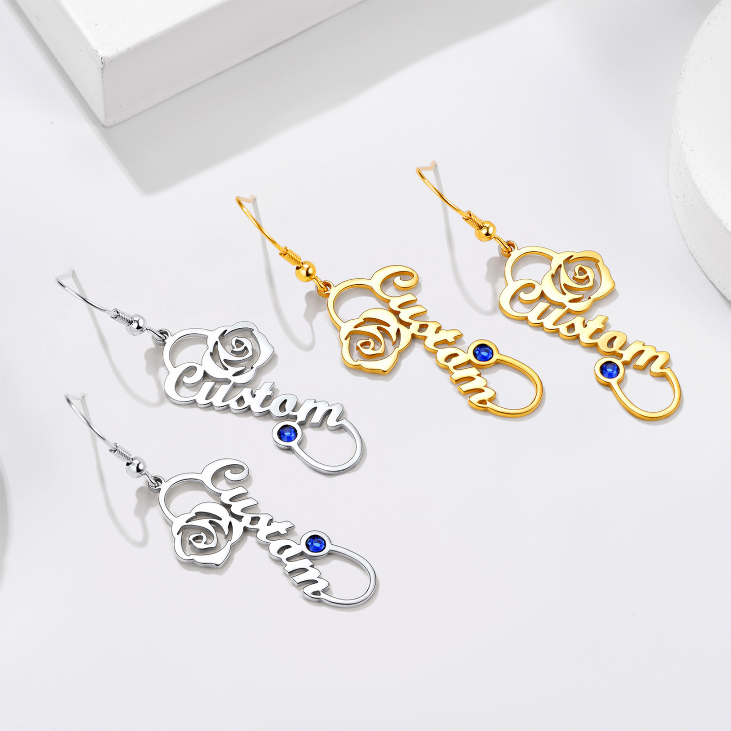 Personalized Birthstone Infinity Name Drop Earrings for Women collection