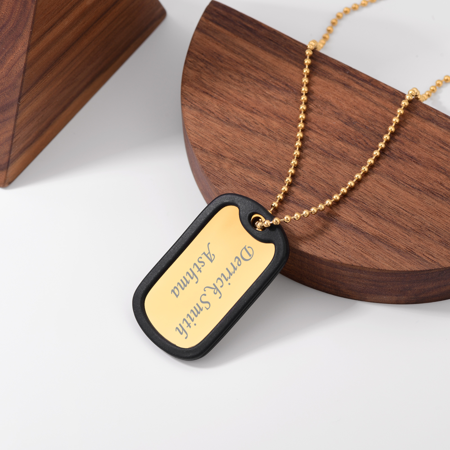 Custom Stainless Steel Tag Necklace with Bead Chain Gold