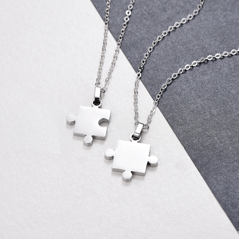 Personalized Engraved Puzzle Necklace Gift for Couples or Friends scene