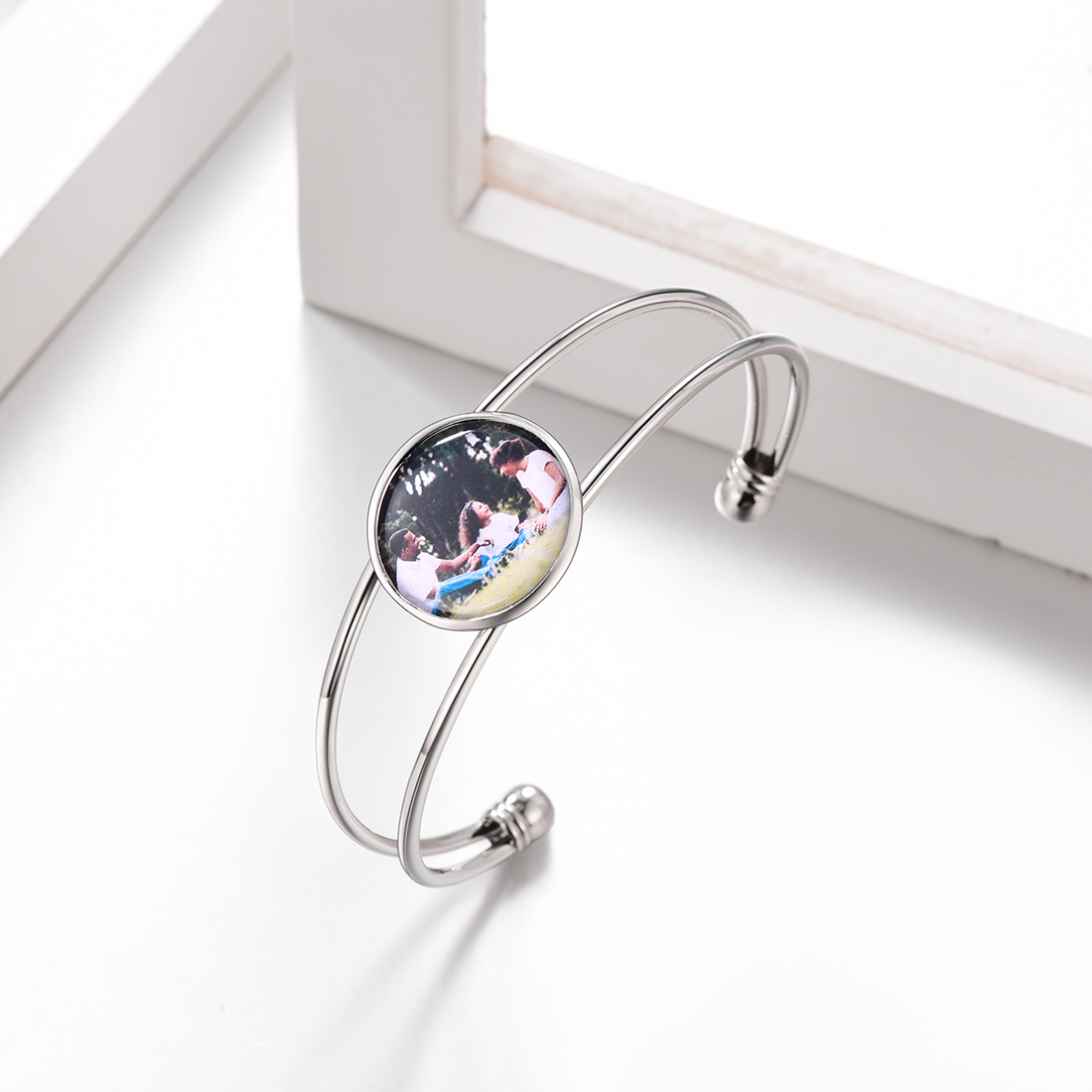 Personalized Photo Cuff Bracelets for Women occasion silver