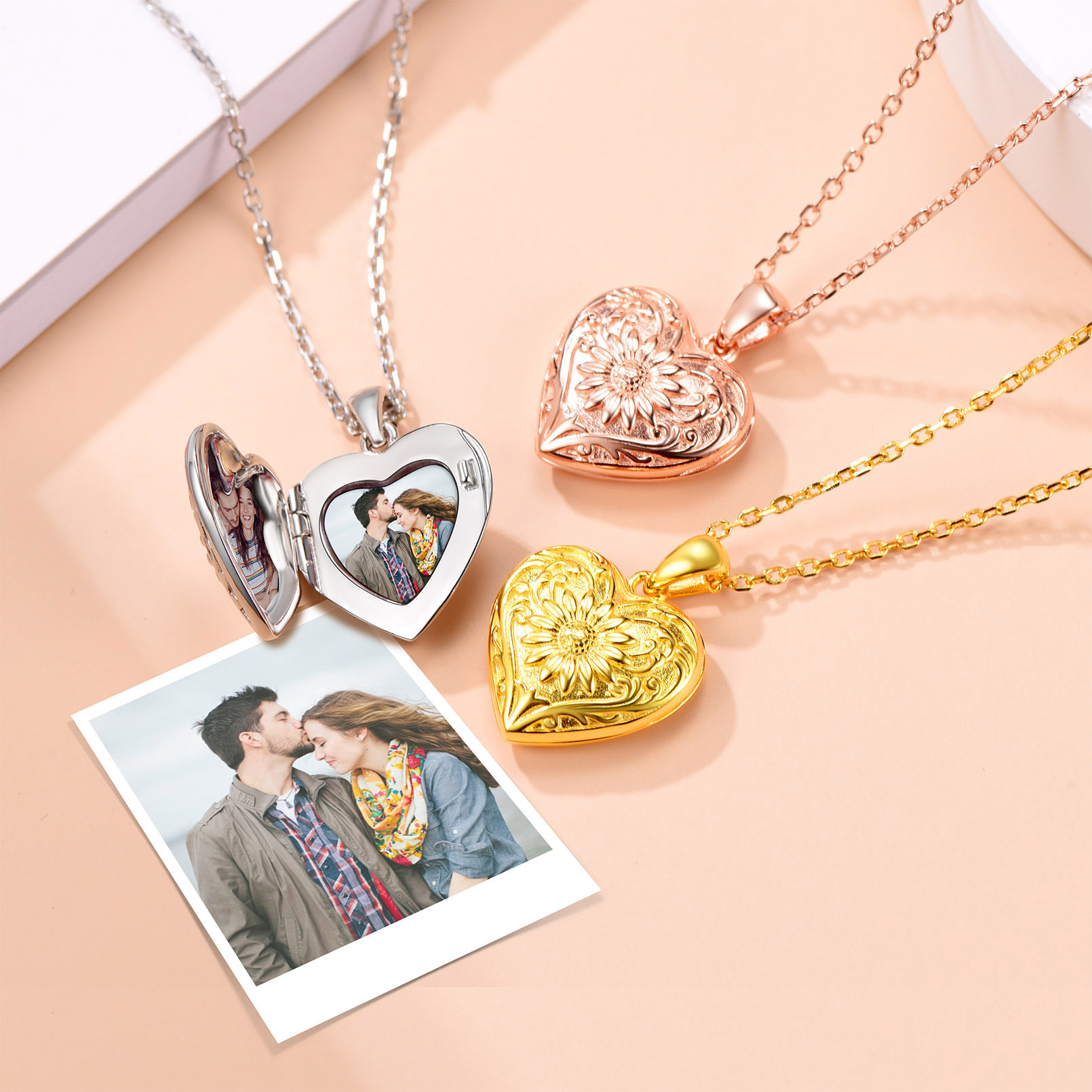 Locket Pendant for 2 Photo Personalized Heart Necklace for Women color