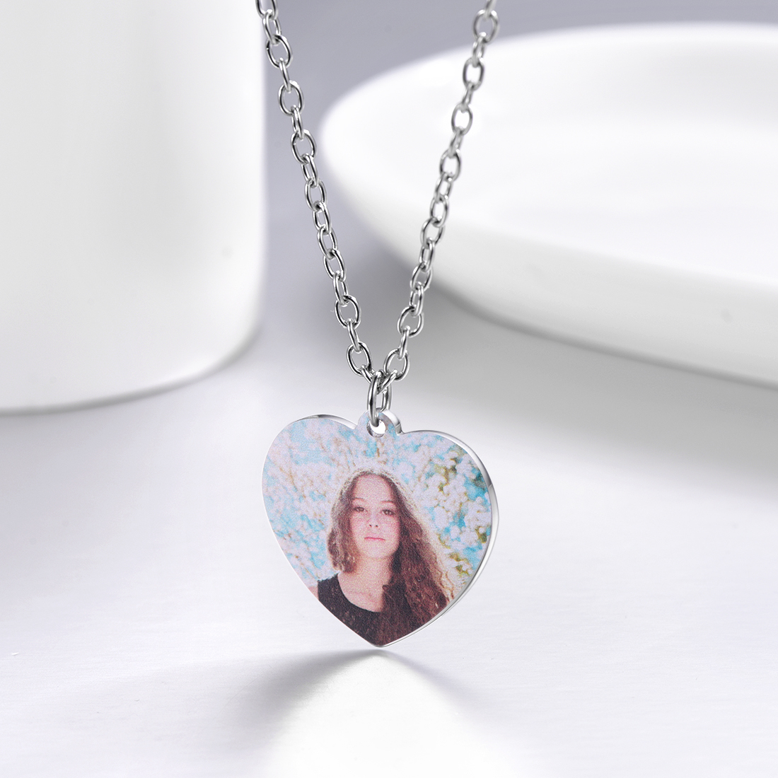Engraved Picture Heart Necklace for Women 