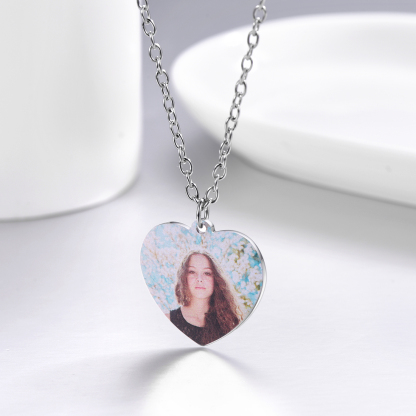 Engraved Picture Heart Necklace for Women 