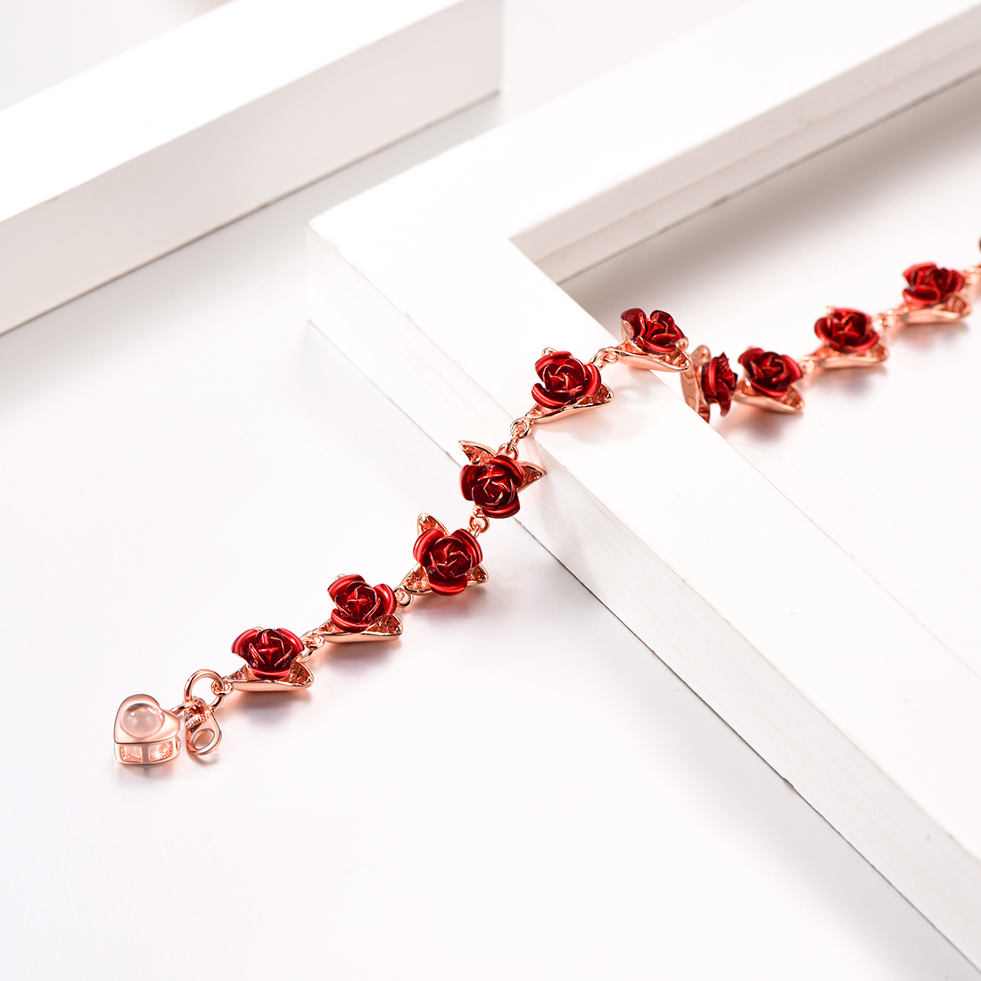 Red Rose Link Bracelets Romantic Jewelry for Women rose gold occasion