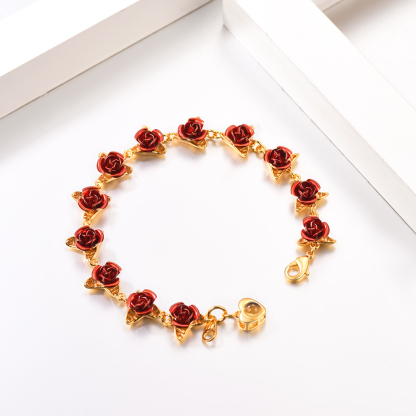 Red Rose Link Bracelets Romantic Jewelry for Women  gold occasion