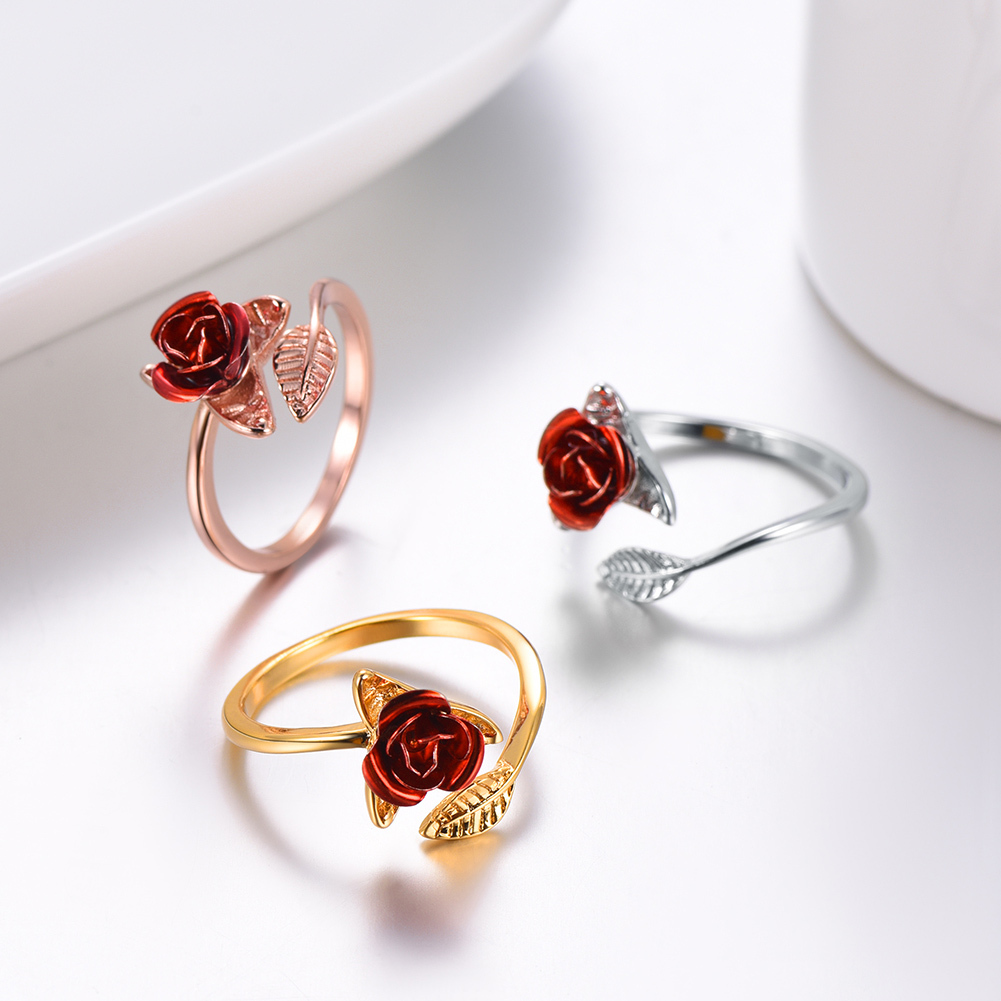 Copper Rose Flower Signet Adjustable Rings For Women color