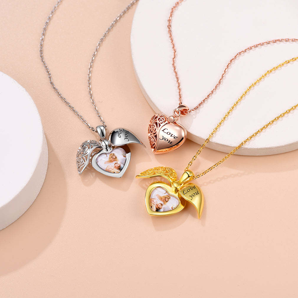 Custom4U Personalized Engraved Heart Hollow Locket Necklace