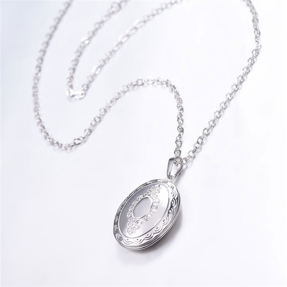 Custom Engraved Photo Oval Locket Necklace Gold Plated Copper with Chain