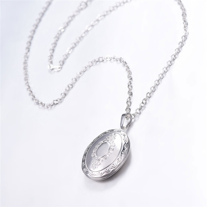 Custom Engraved Photo Oval Locket Necklace Gold Plated Copper with Chain