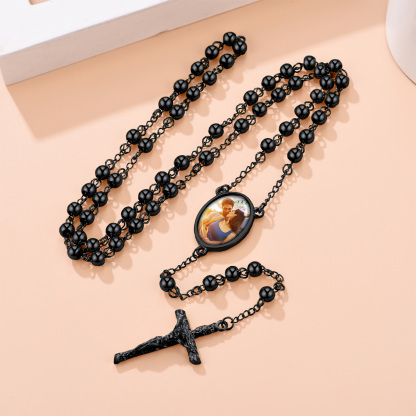 Personalized Rosary with Photo and Custom Engraving Black Front Side