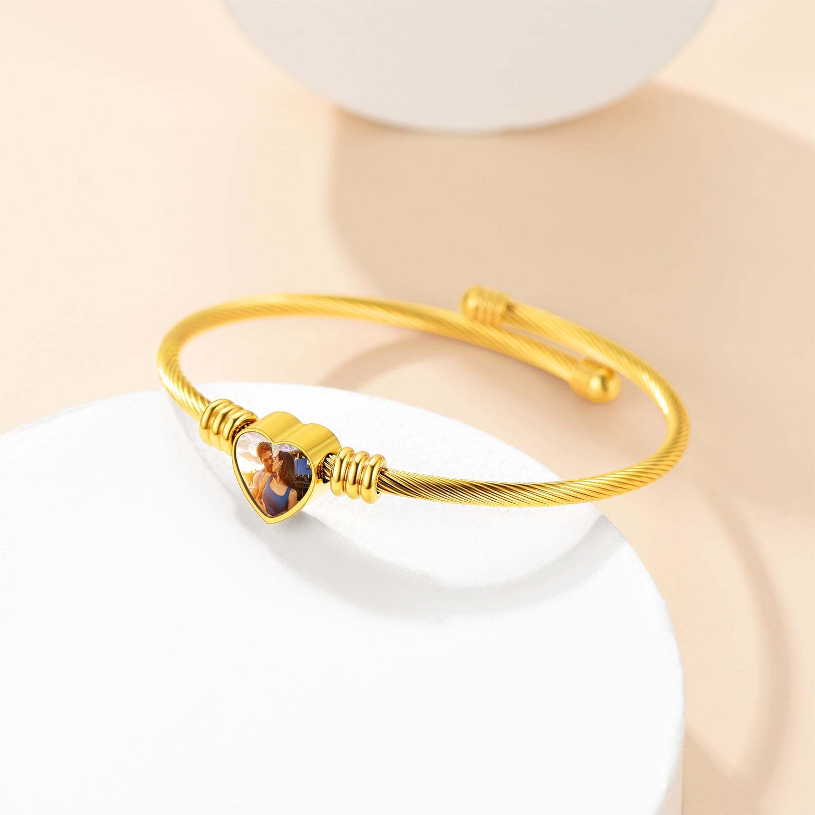 Custom Picture Heart Cuff Bracelet with Picture for Women occasion