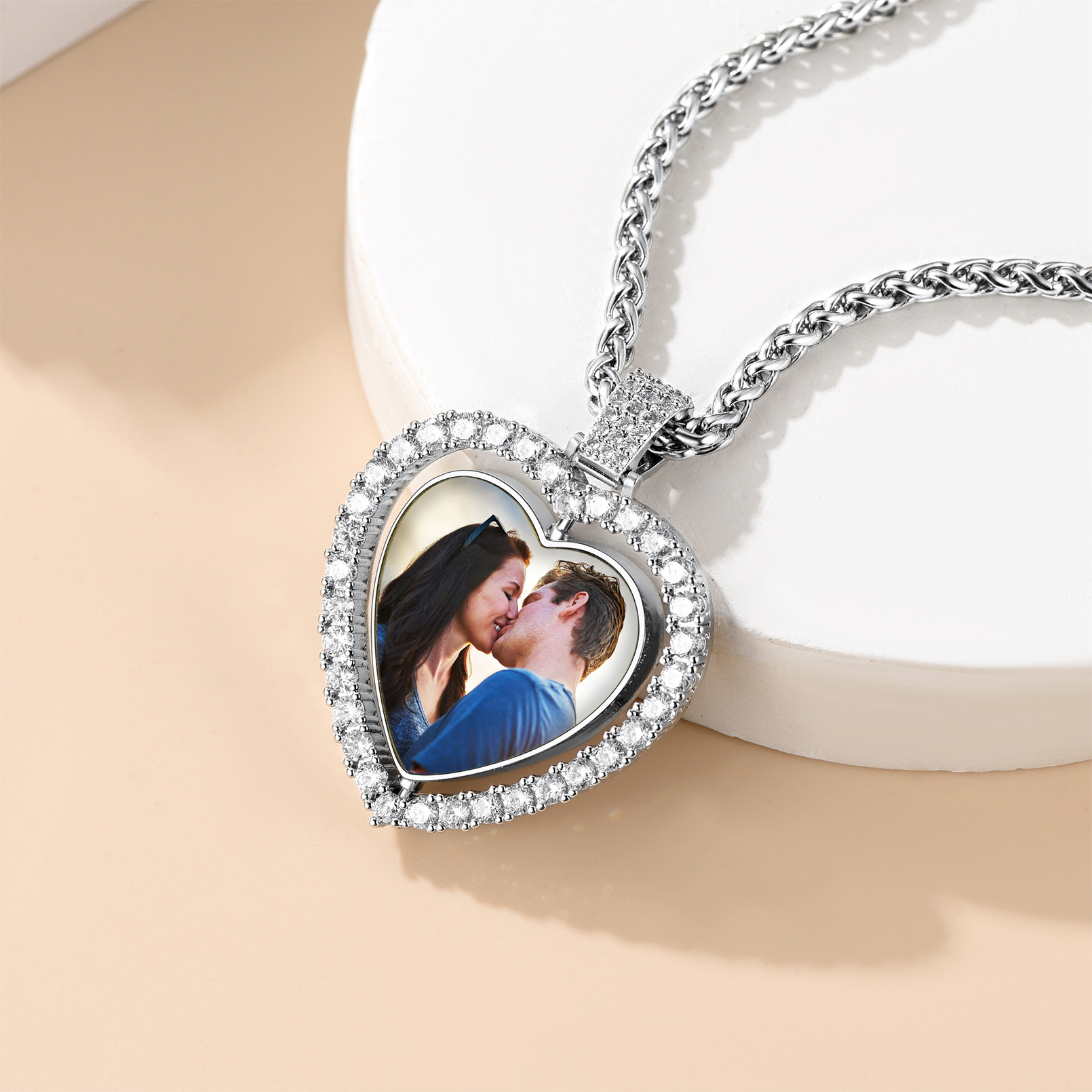Personalized Photo  Heart Pendant Necklace for Men Women
