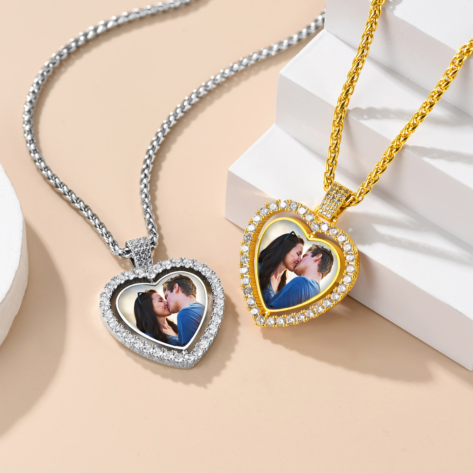 Personalized Photo  Heart Pendant Necklace for Men Women
