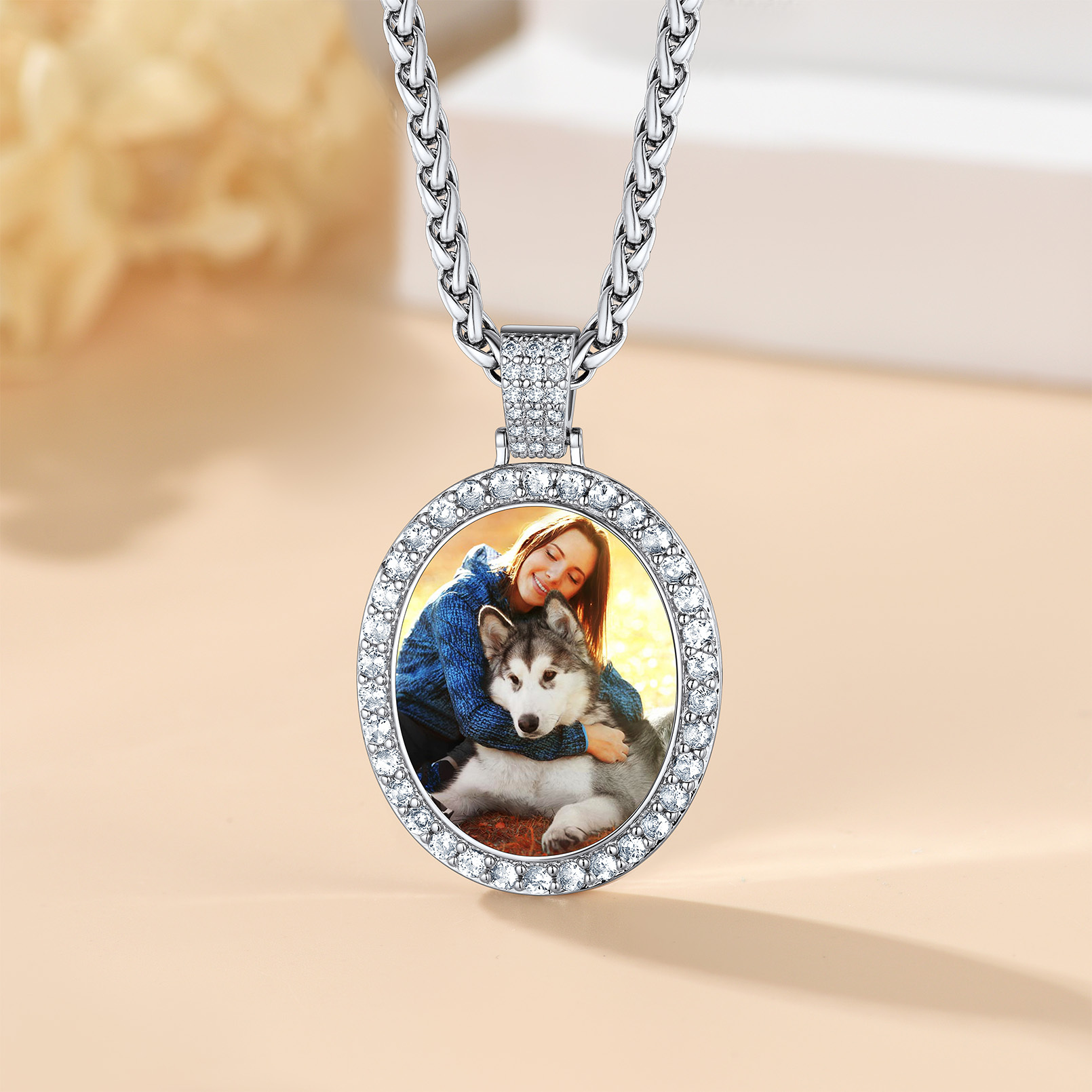  Personalized Photo Oval Pendant Necklace for Men Women silver occasion