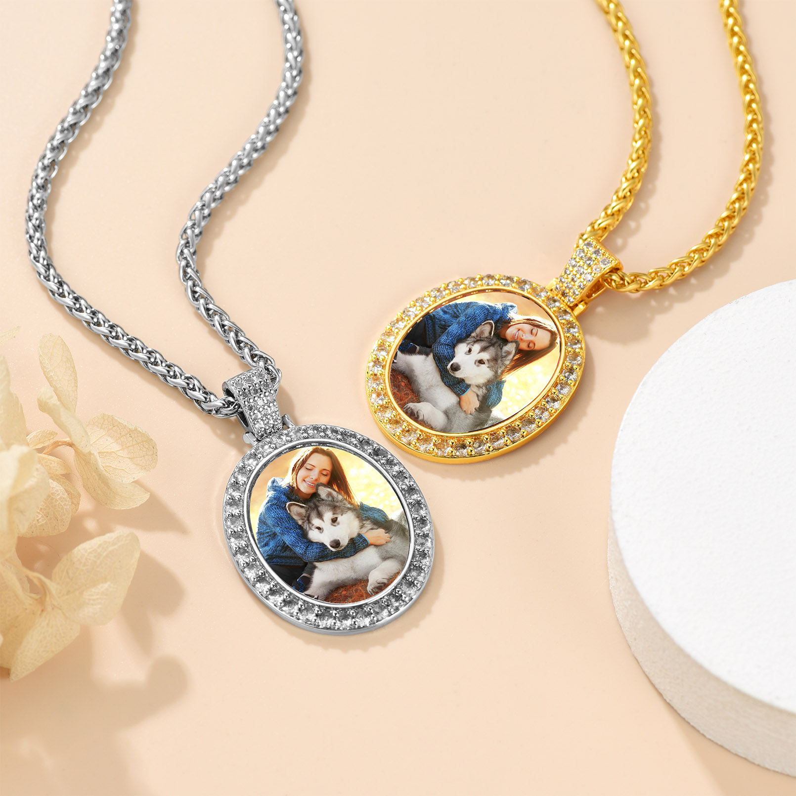  Personalized Photo Oval Pendant Necklace for Men Women color