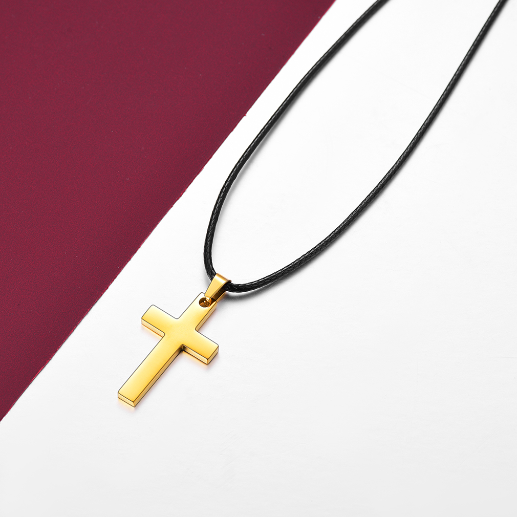 Customizable Stainless Steel Cross Necklace with Free Engraving Gold 