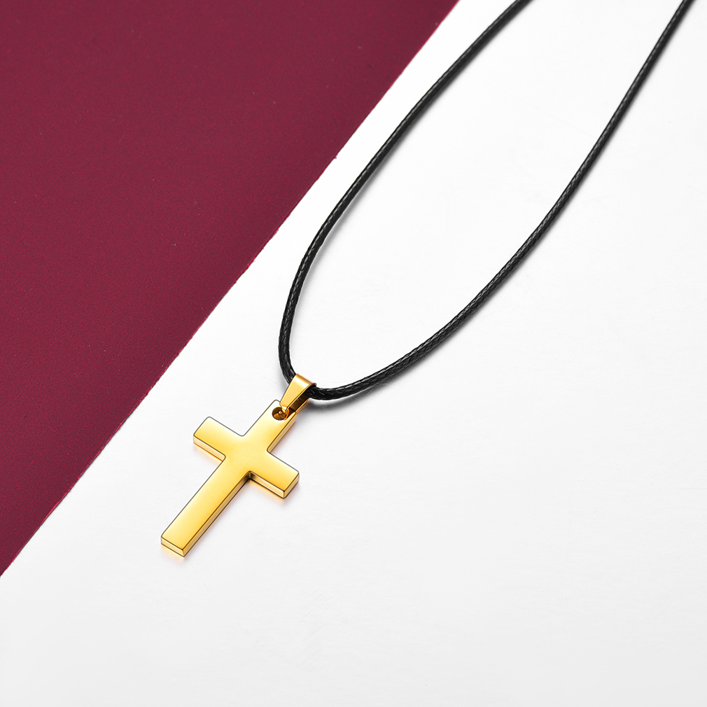 Customizable Stainless Steel Cross Necklace with Free Engraving Gold 