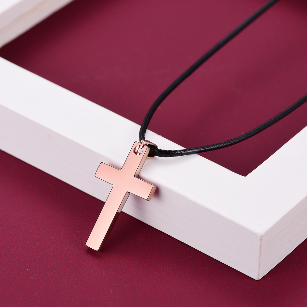 Customizable Stainless Steel Cross Necklace with Free Engraving Rose Gold