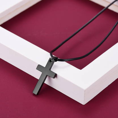 Customizable Stainless Steel Cross Necklace with Free Engraving Black