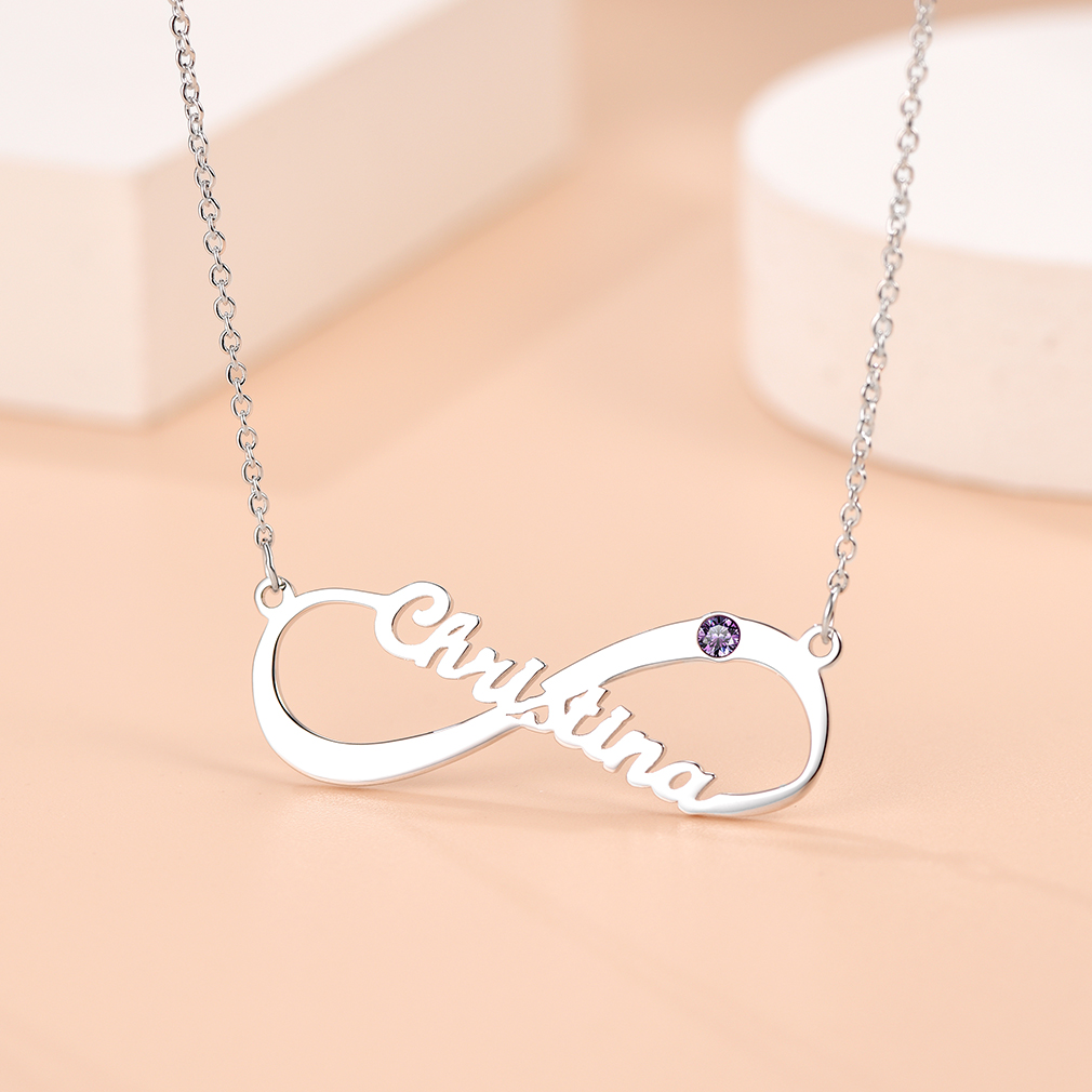 Personalized Birthstone Infinity Name Necklace for Women occasion silver