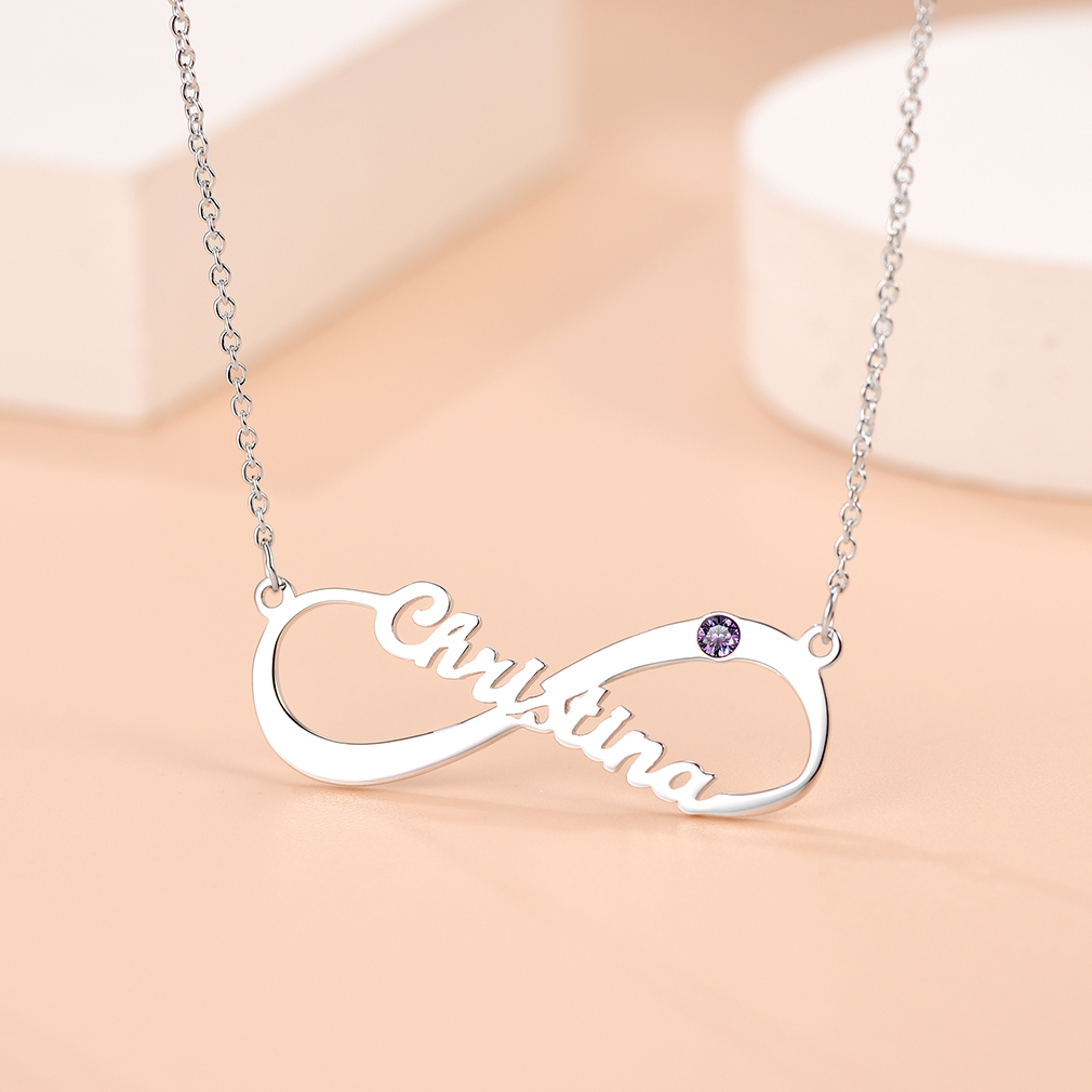 Personalized Birthstone Infinity Name Necklace for Women occasion silver