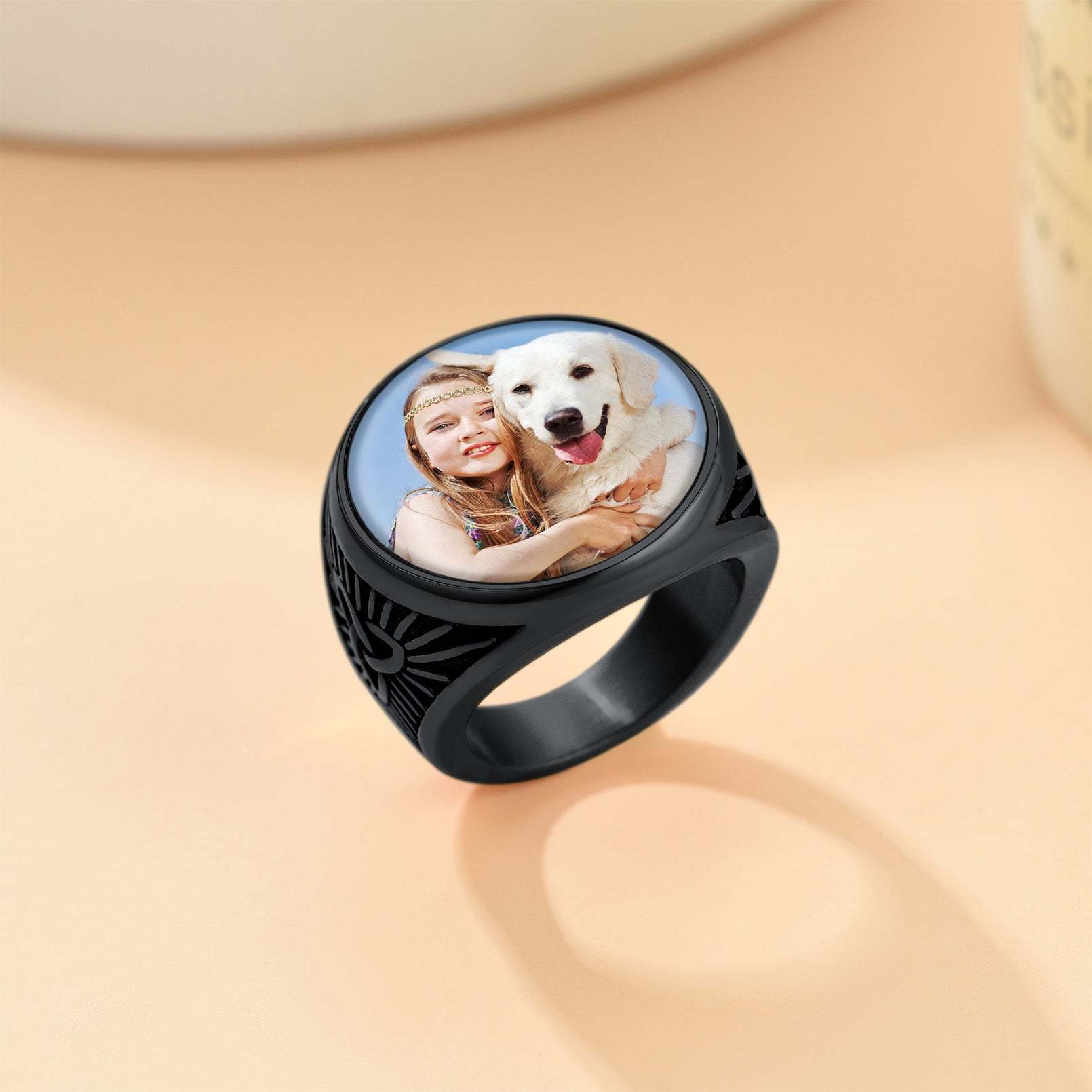 Personalized Celtic Knot Round Signet Ring with Picture for Men occasion