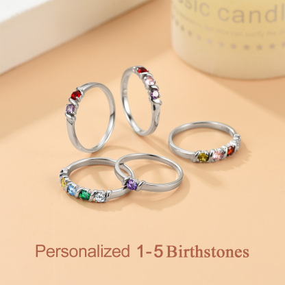 Personalized Sterling Silver Birthstone Ring 5 Birthstones